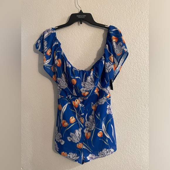 Lulus Dresses & Skirts - Lulus Waimea Royal Blue Floral Print Off-the-Shoulder Romper size medium